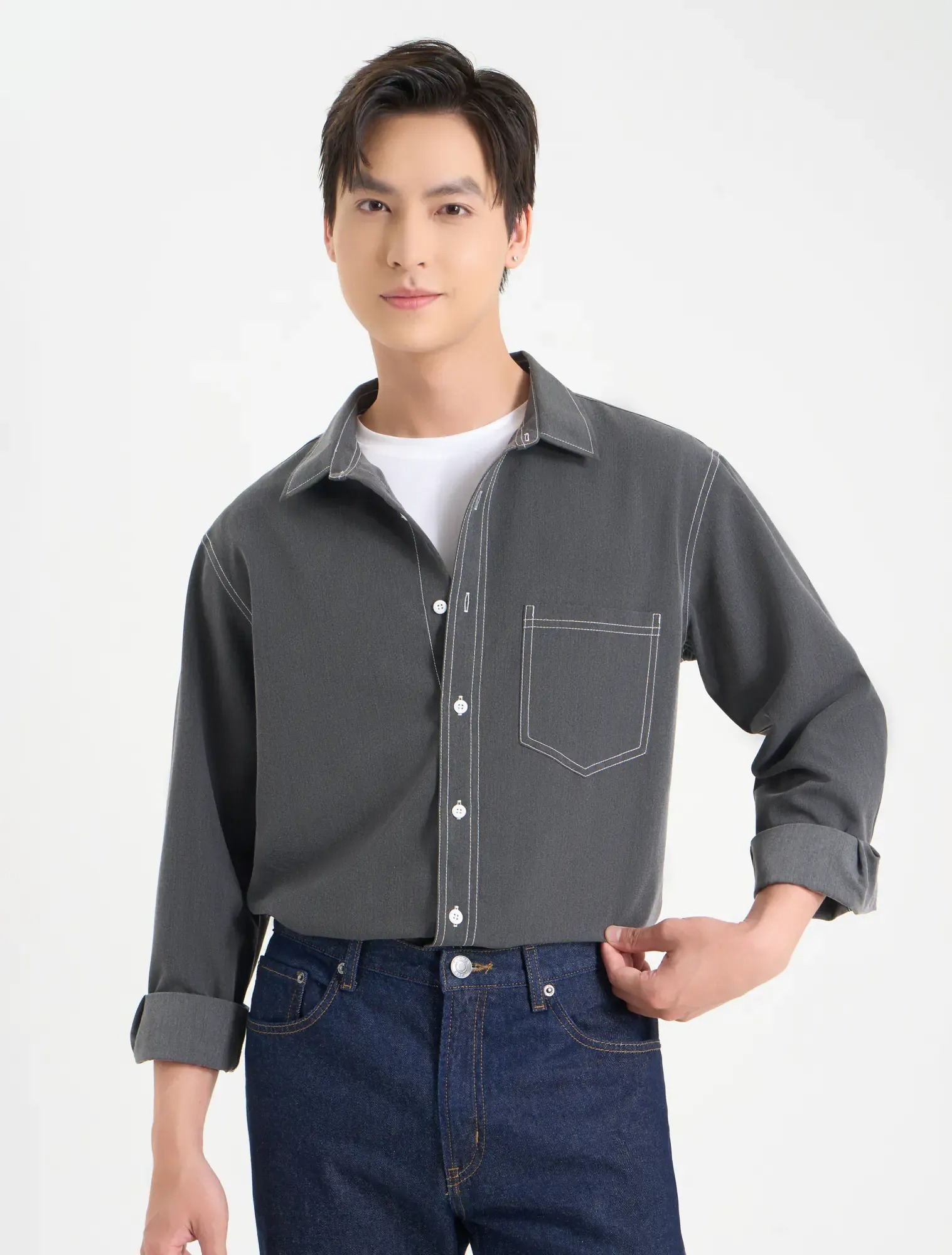 Áo sơ mi nam dài tay dáng suông form regular - Ảnh 3